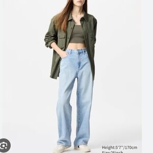 Uniqlo Wide Straight High Rise Light Wash Blue Denim by Kaihara Jeans Womens 36